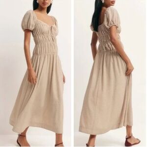 NEW Reformation Rhett Midi Dress - Tan Check Polyester